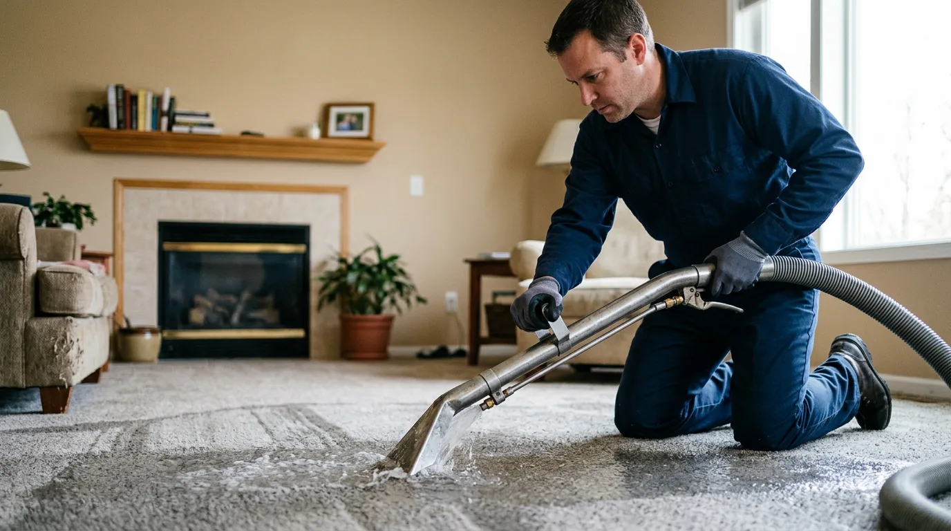 Water damage restoration technician working near Knoxville, IA
